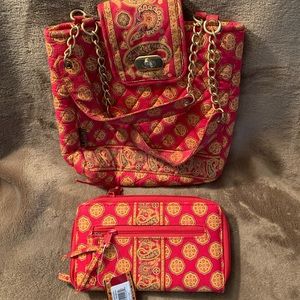 MaggiB French Country red mosaic bag & wallet